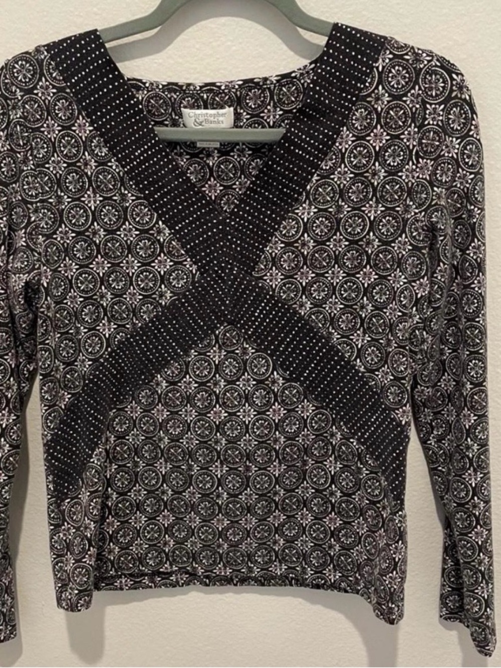 VTG Y2K Babydoll Cotton Long Sleeve Top Black Whimsigoth Floral Geometric Sz M
